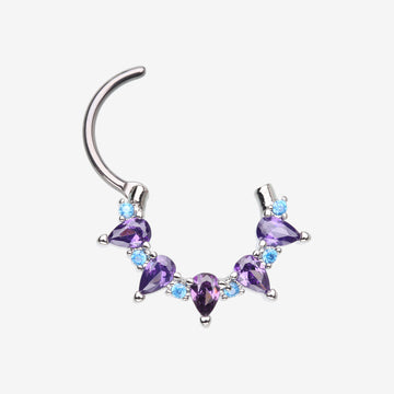 Detail View 1 of Calliope Multi-Gem Sparkle Clicker Hoop Ring-Purple/Light Blue